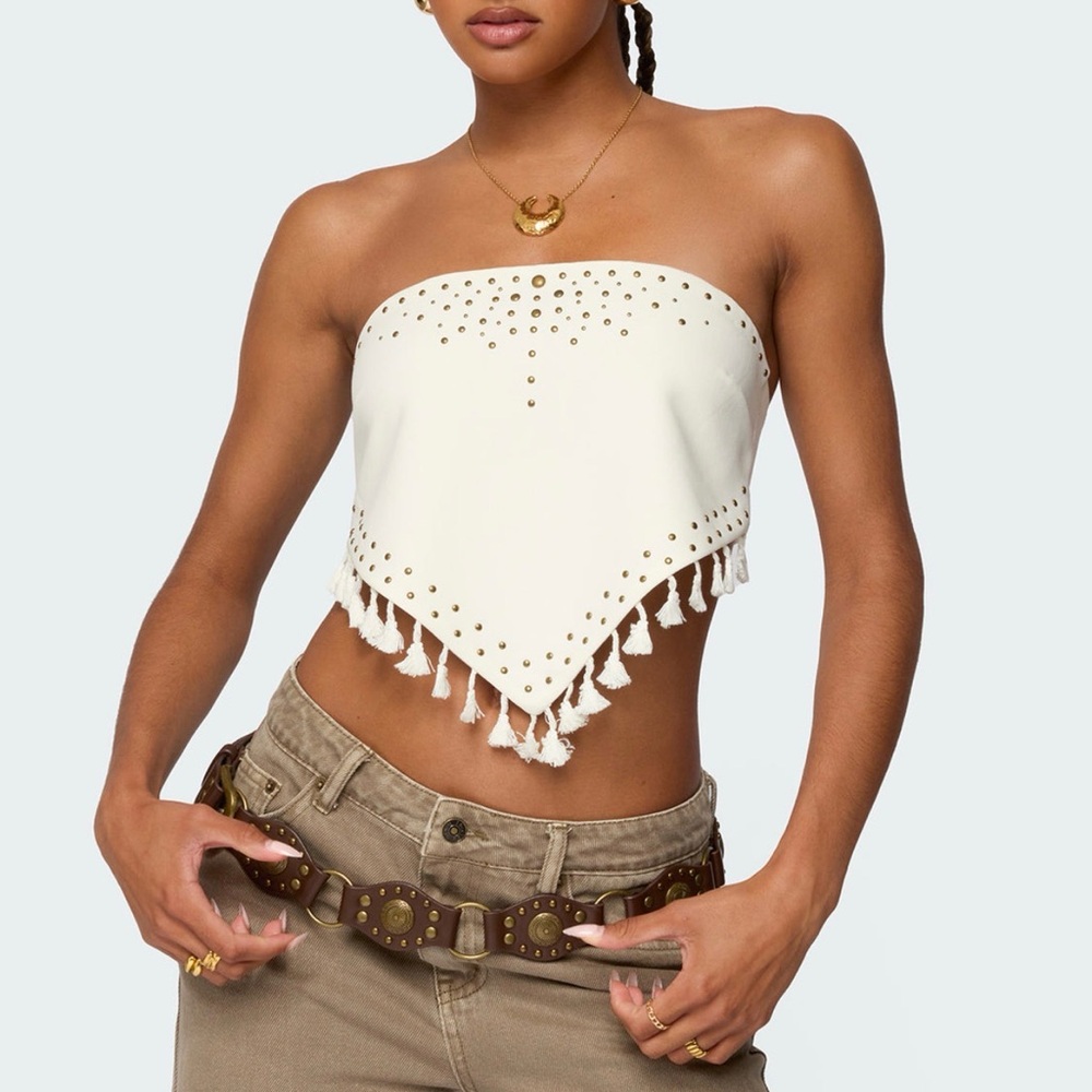 Edikted White Studded Crop Top